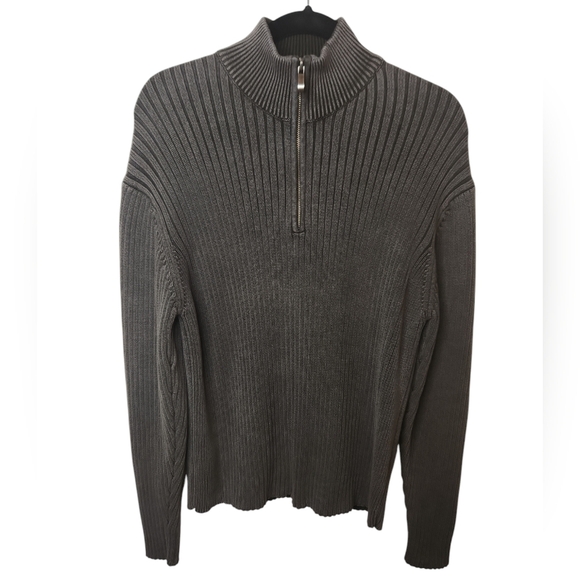 Structure Men's Gray Pullover Half Zip Mock Neck Cotton Sweater Size LG - Picture 1 of 11
